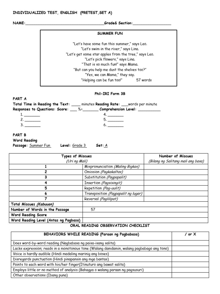 English Reading Level Assessment | PDF | Laughter | Anger