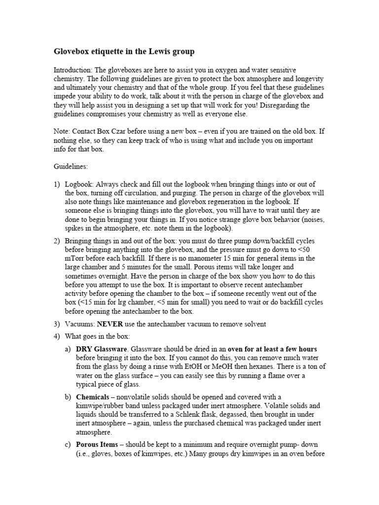 Glovebox rules PDF Chemistry Physical Sciences