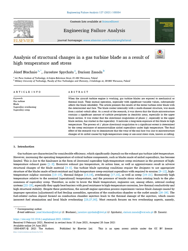 Analysis of Structural Changes in a Gas Turbine Blade as a Result of ...