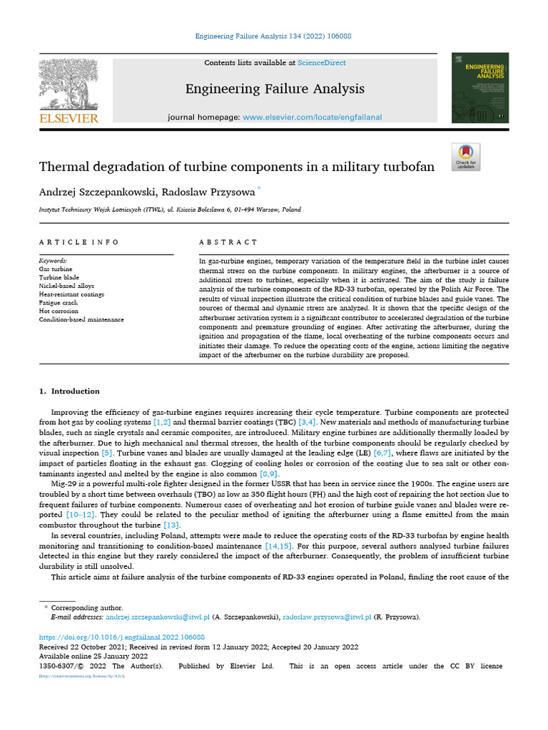 Thermal Degradation of Turbine Components in A Military Turbofan | PDF ...