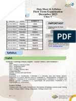 Grade 5 (First Term 2023 Syllabus and Date Sheet)