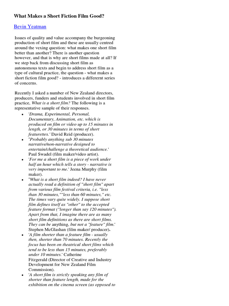 What makes a short fiction film good 1 pdf idea experience