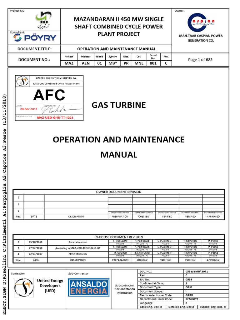 O&M Manual for AE94.3A Gas Turbine | PDF | Gas Turbine | Combustion