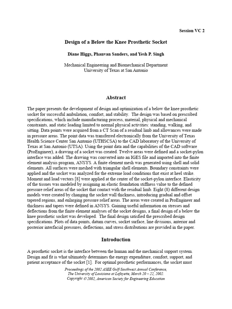 Design of A Below The Knee Prosthetic Socket | PDF | Prosthesis ...