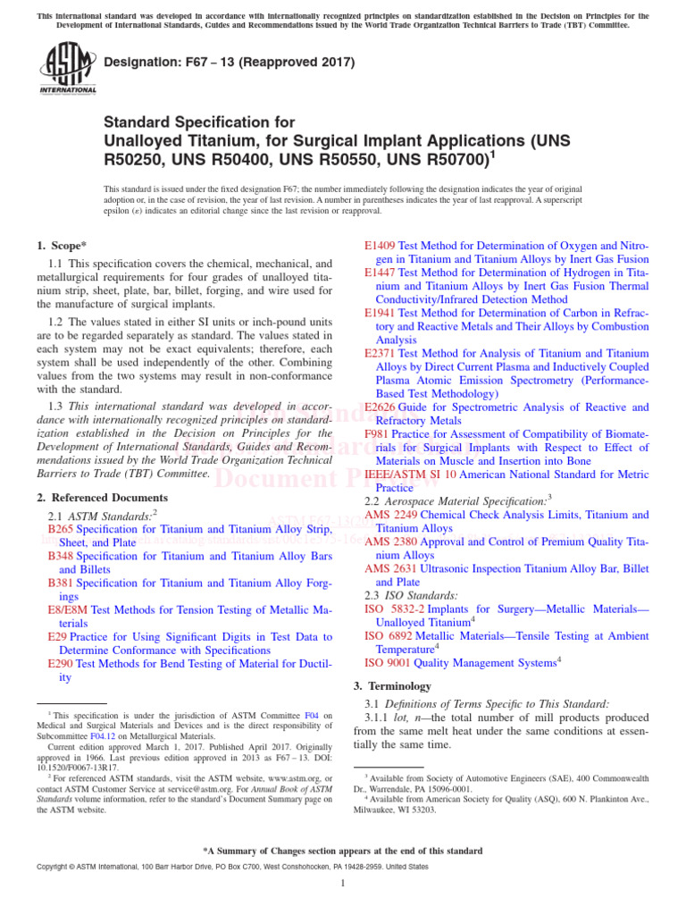 Astm F67 13 2017 | PDF
