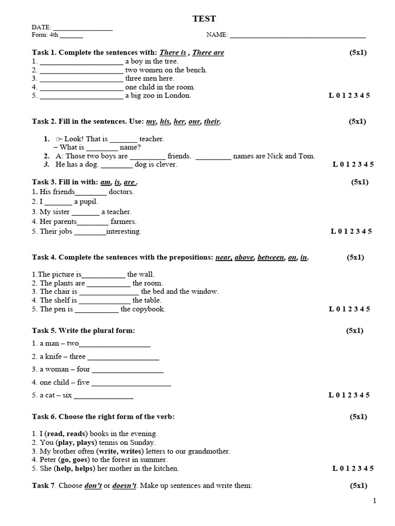 English Language Test for Beginners | PDF | Linguistic Typology ...