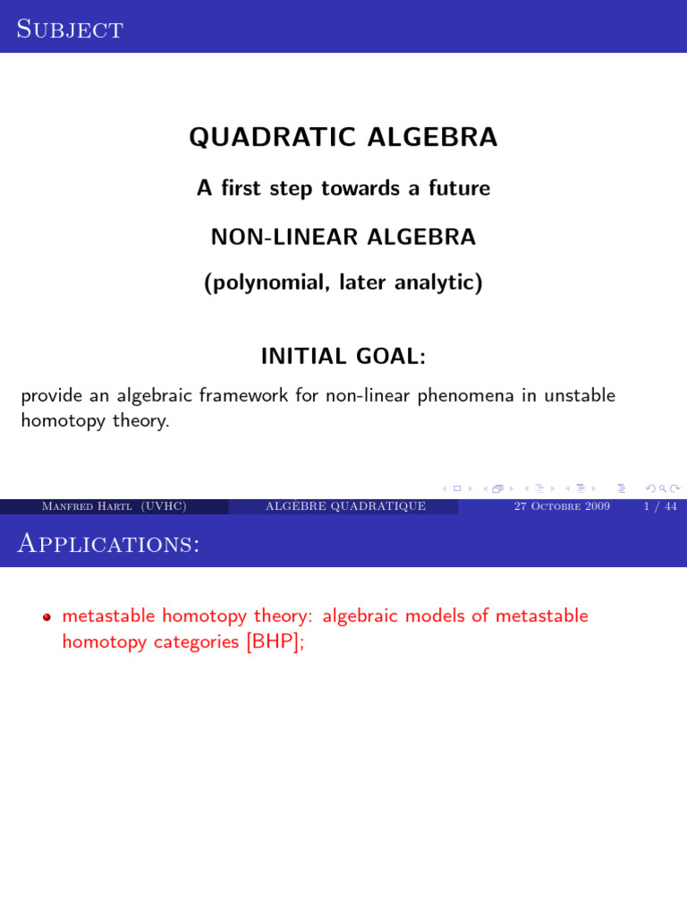 Quadratic Algebra in Homotopy Theory | PDF