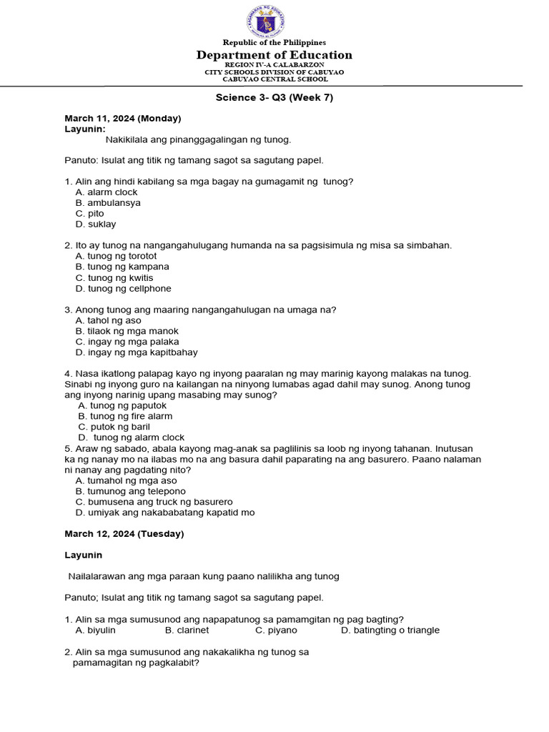 Q3 - Science Week 7 Formative Test | PDF