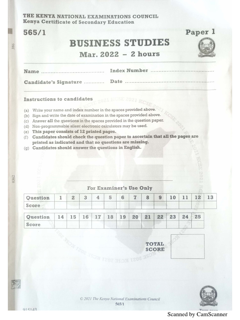 Kcse 2021 Business Paper 1 Questions PDF