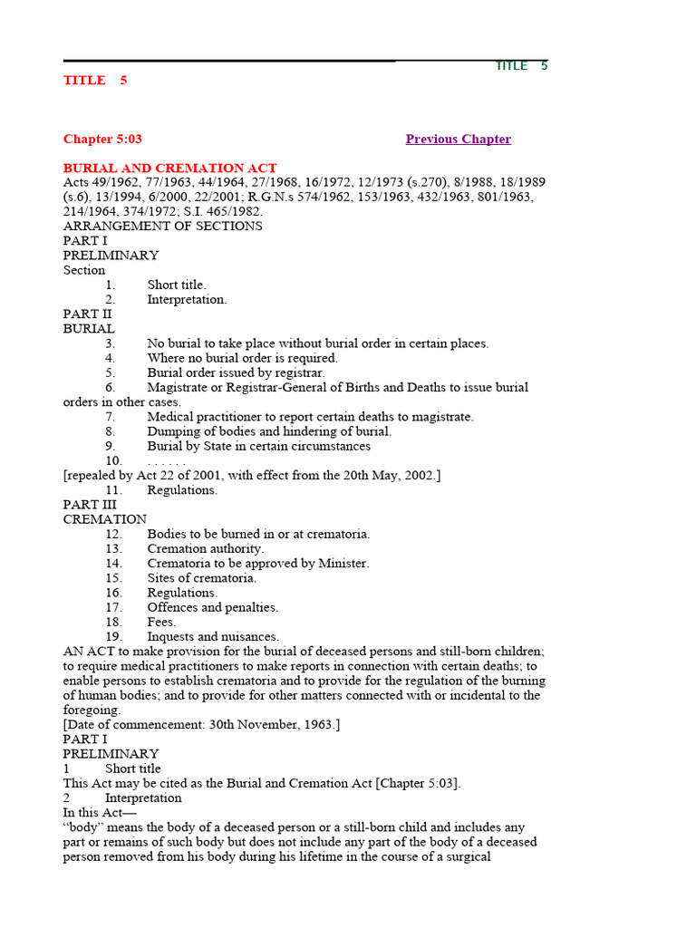 Burial and Cremation Act 5 03 | PDF | Cremation | Burial