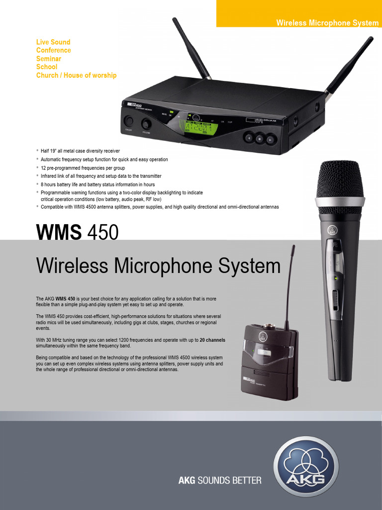 Microphone Sans Fil Akg Wms 450 Cutsheet PDF Battery Charger