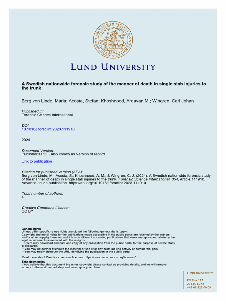 Berg Von Linde. A Swedish Nationwide Forensic Study of The Manner of ...