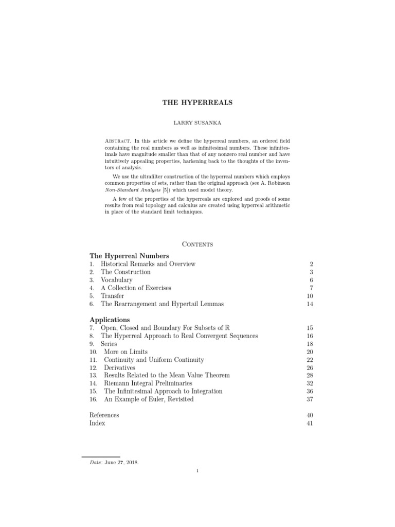Hyperreals Intro 2 | PDF | Real Number | Limit (Mathematics)