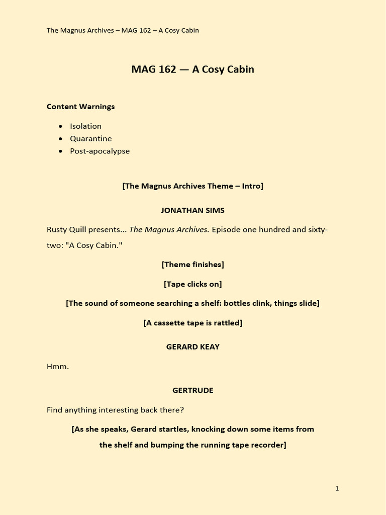 MAG 162 - A Cosy Cabin Transcript | PDF