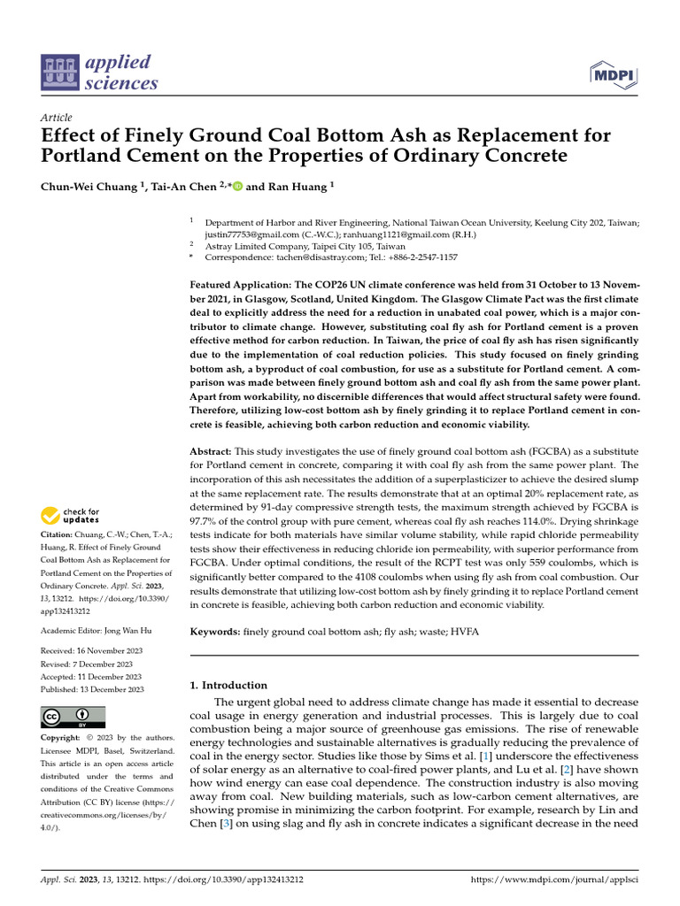 Effect of Finely Ground Coal Bottom Ash As Replacement For Portland ...