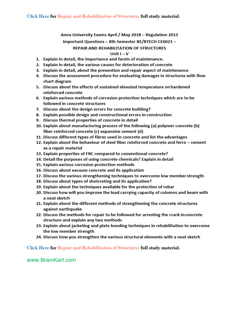 CE6021 Repair & Rehabilitation Guide | PDF | Concrete | Reinforced Concrete