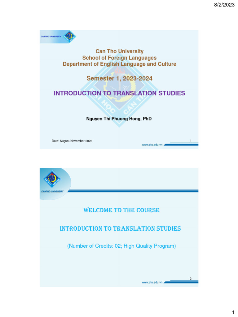 Introduction to Translation Studies Course | PDF | Translations | Idiom