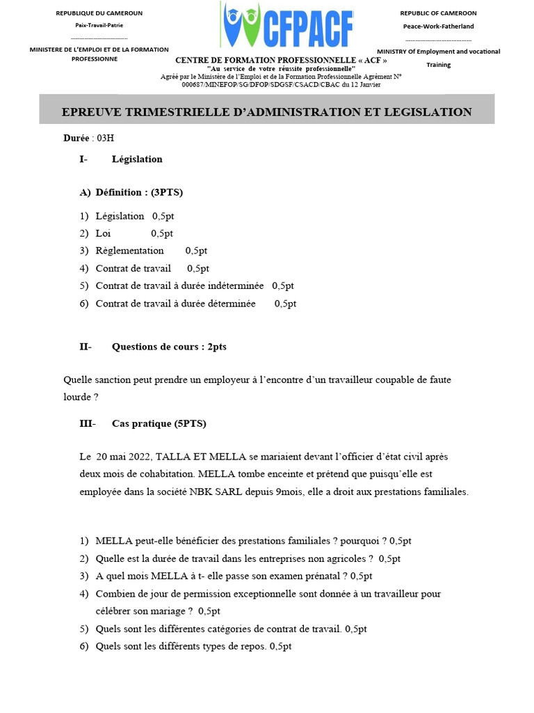 Épreuve de législation au Cameroun | PDF | Justice | Crime et violence