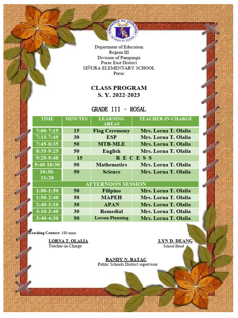 Grade 3 Class Program PDF