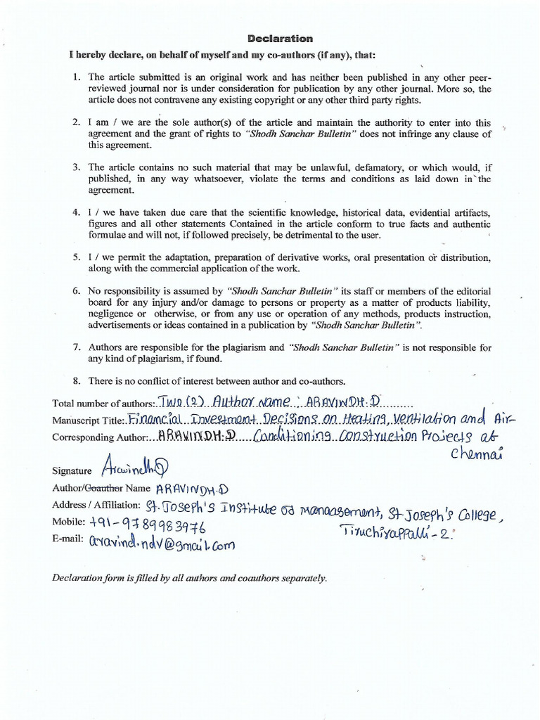 Declaration Author Mr.D.aravindh | PDF