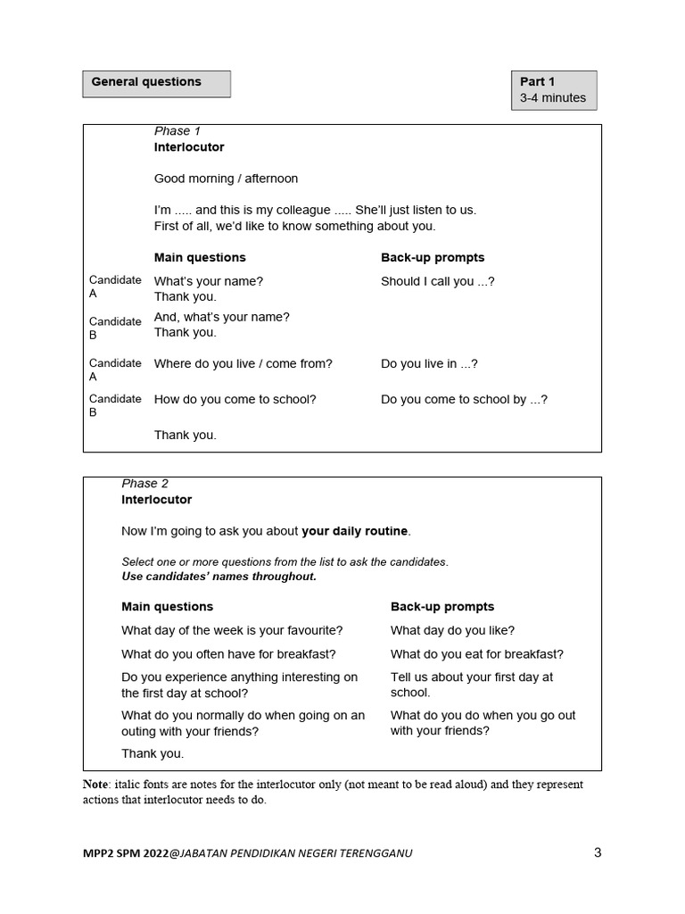 SPM 2022 Speaking Test Guidelines | PDF | Career & Growth | Self ...