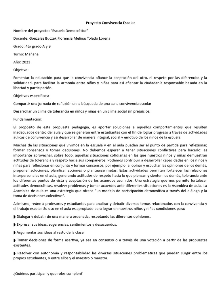 Normas de Convivencia Escolar para Niños | PDF | Tolerancia | Salón de ...