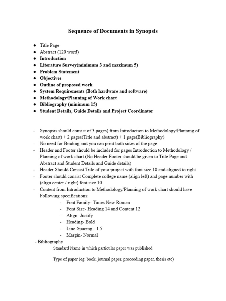 Synopsis Structure and Formatting Guide | PDF