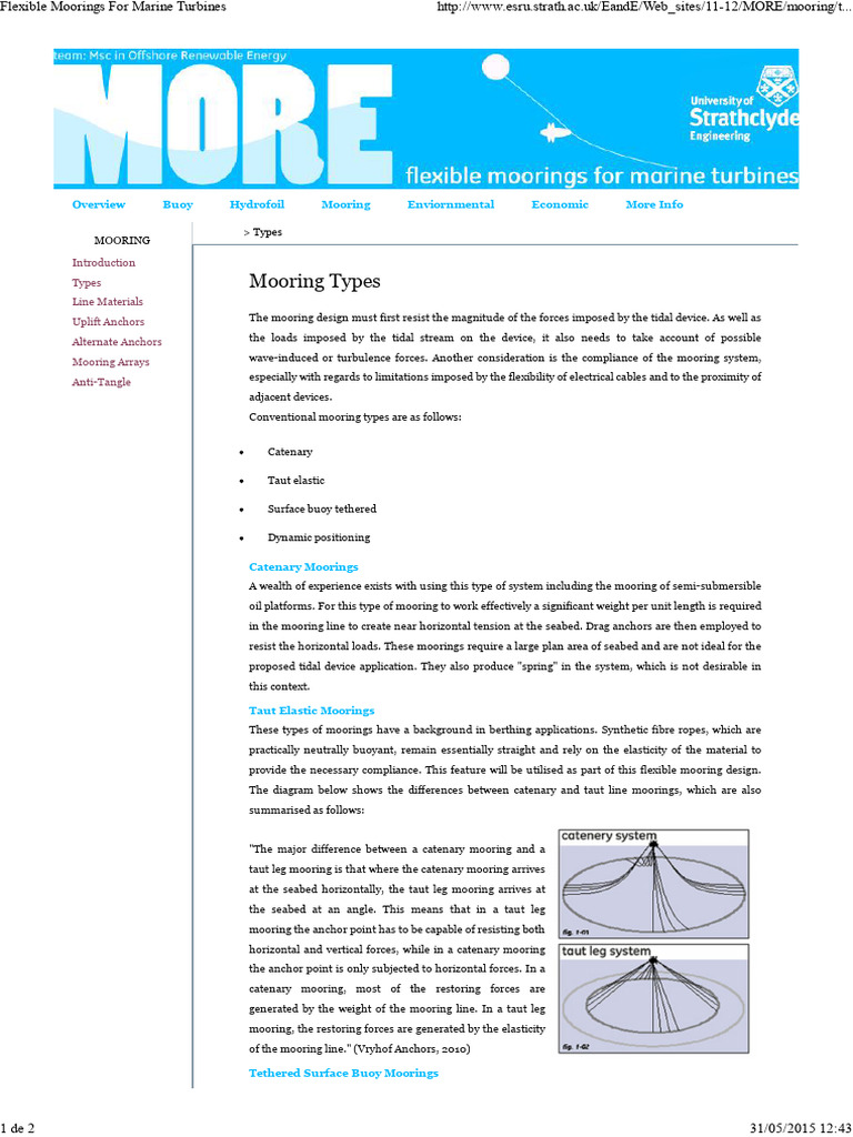 Flexible Moorings For Marine Turbines | PDF | Anchor | Manufactured Goods