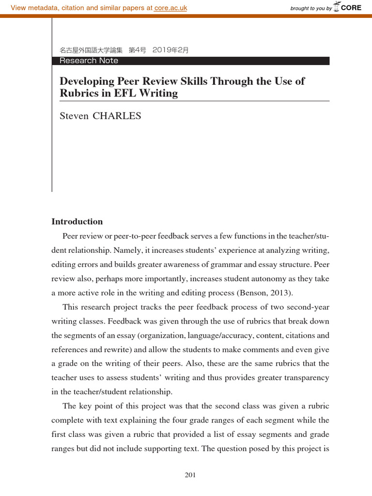 Developing Peer Review Skills Through TH | PDF | Rubric (Academic ...