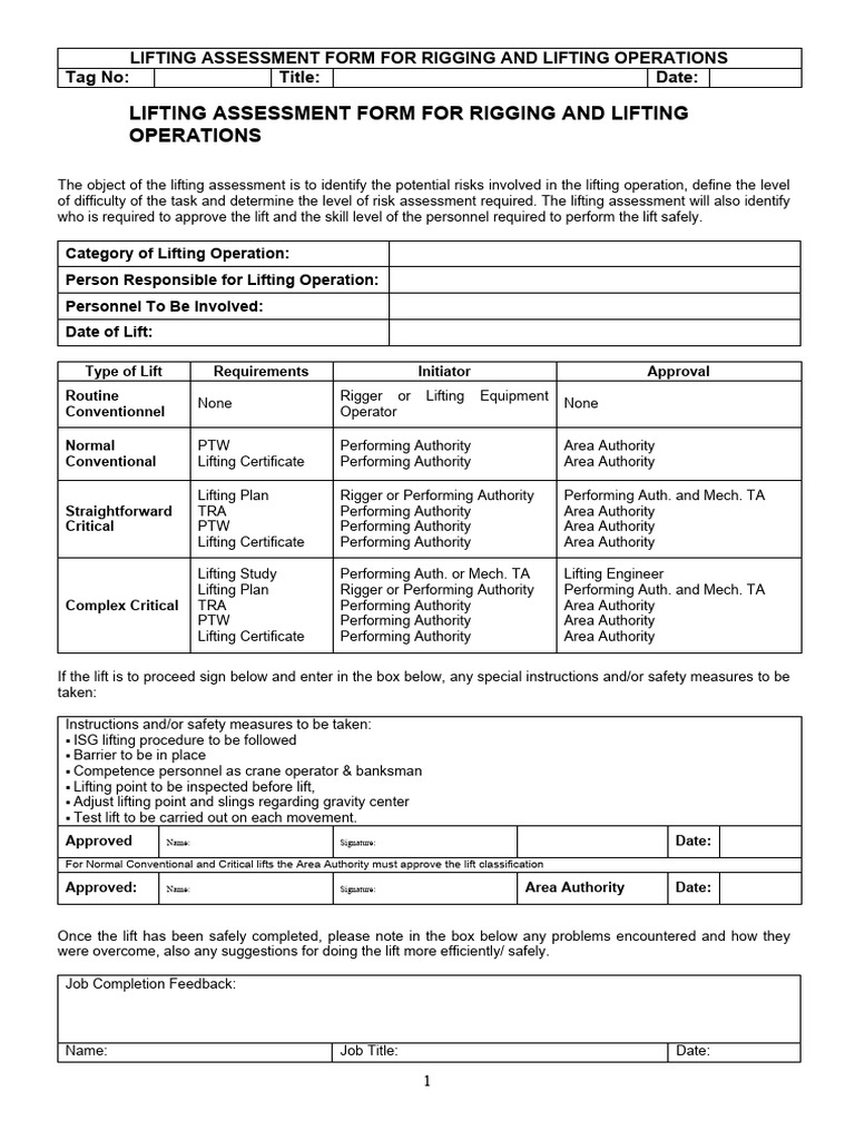 Lifting Assessment for Rigging Operations | PDF | Safety | Crane (Machine)