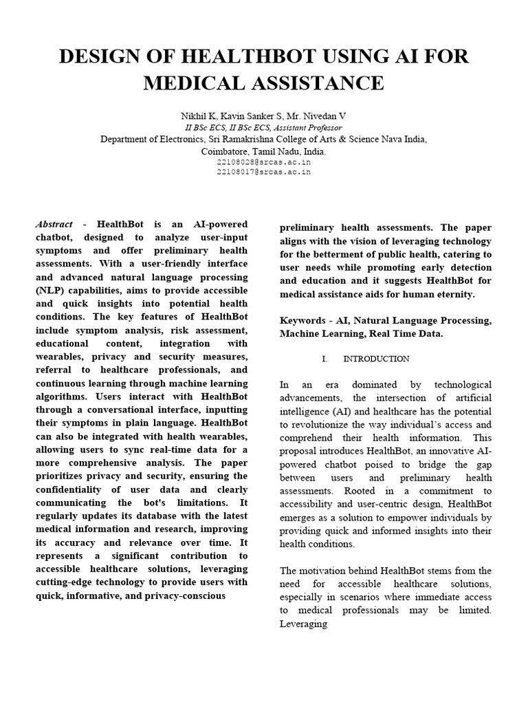 AI HealthBot for Preliminary Assessments | PDF | Cloud Computing ...