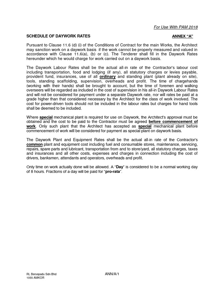 Appendix Daywork Rate Amkor | PDF | Manufactured Goods