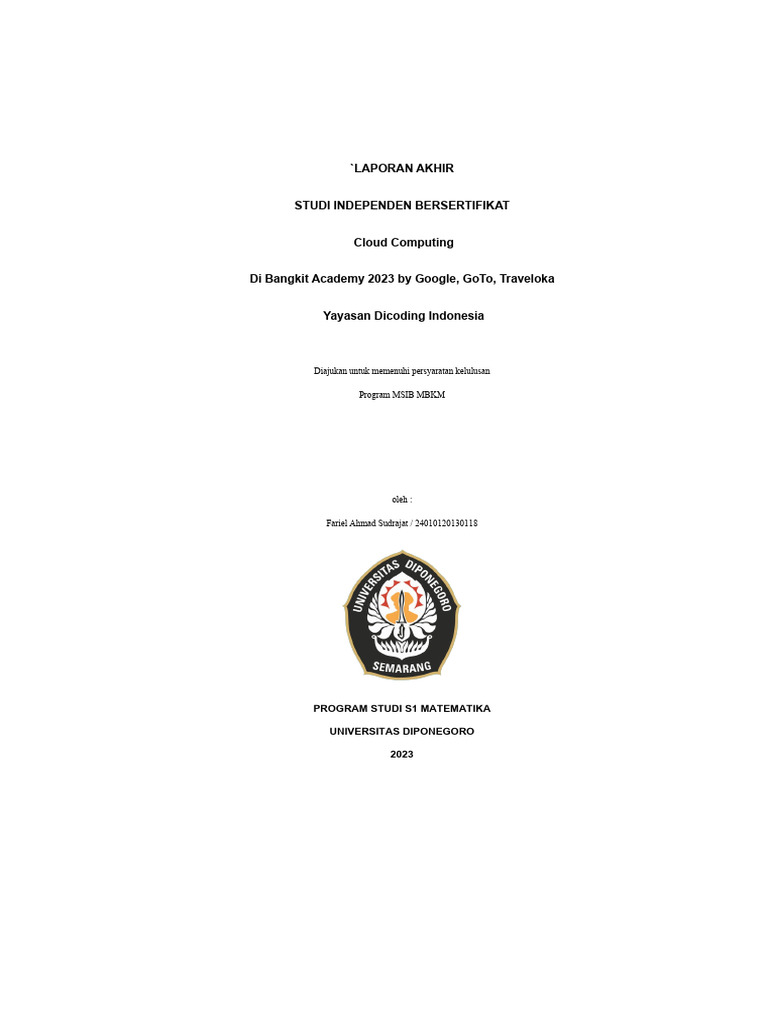 Laporan Studi Cloud Computing 2023 | PDF
