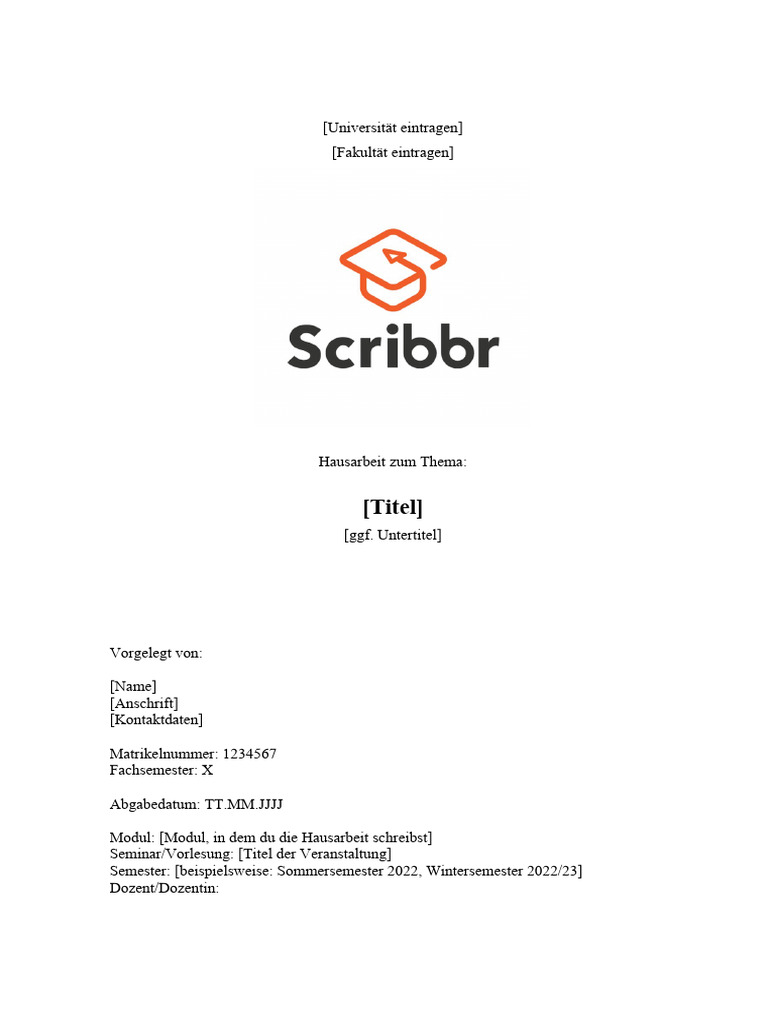 Scribbr Hausarbeit Vorlage Word | PDF