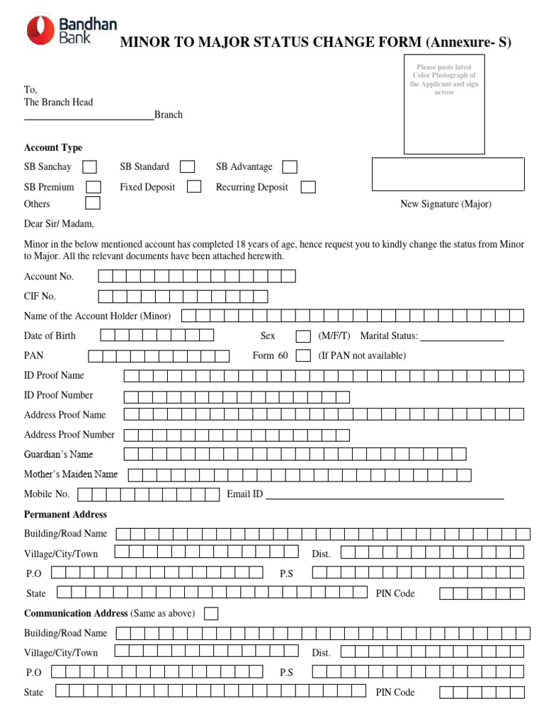 SBI Minor to Major Account Form | PDF