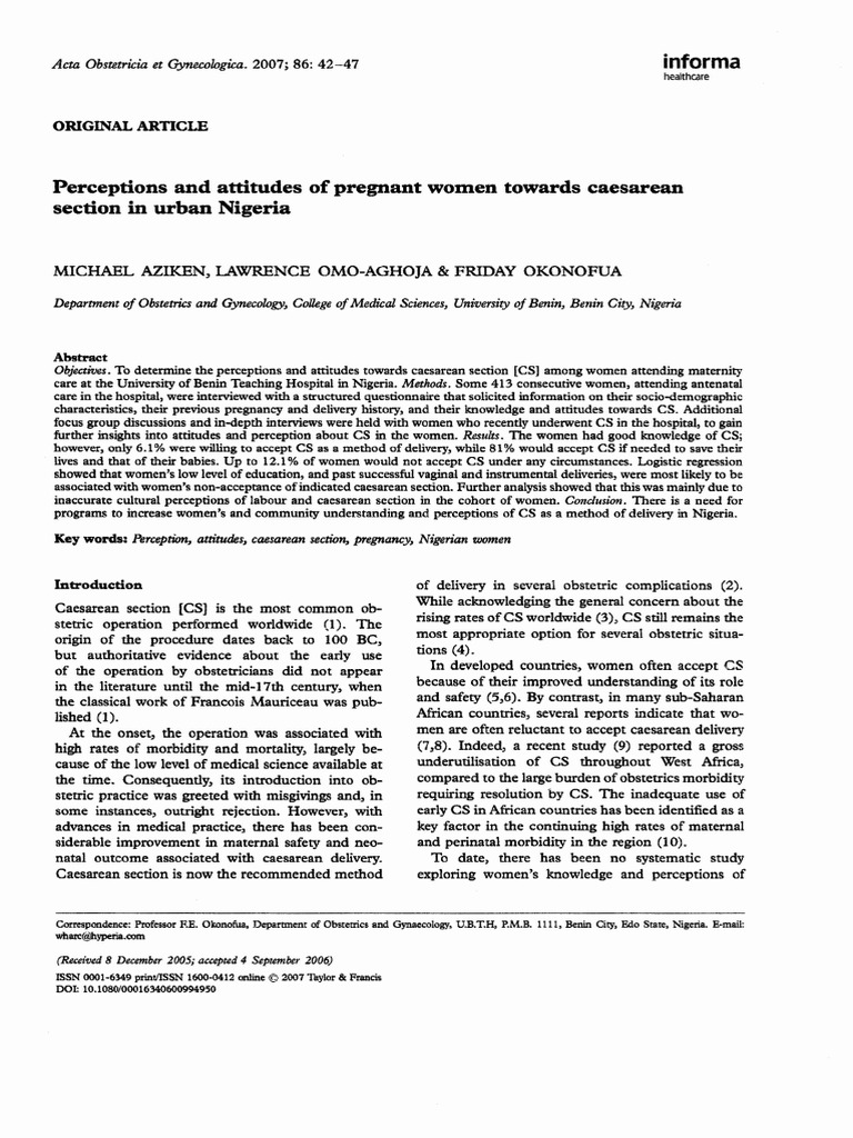 Perceptions and Attitudes of Pregnant Women Toward | PDF | Childbirth ...