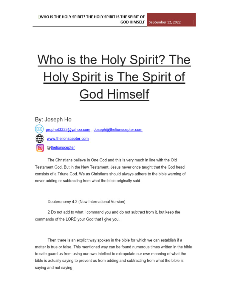 Who Is The Holy Spirit The Holy Spirit Is The Spirit of God Himself ...