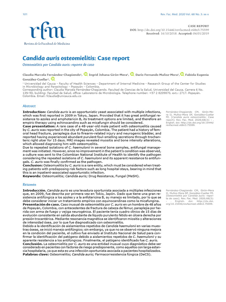 Candida Auris Osteomielitis: Case Report | PDF | Antimicrobial ...