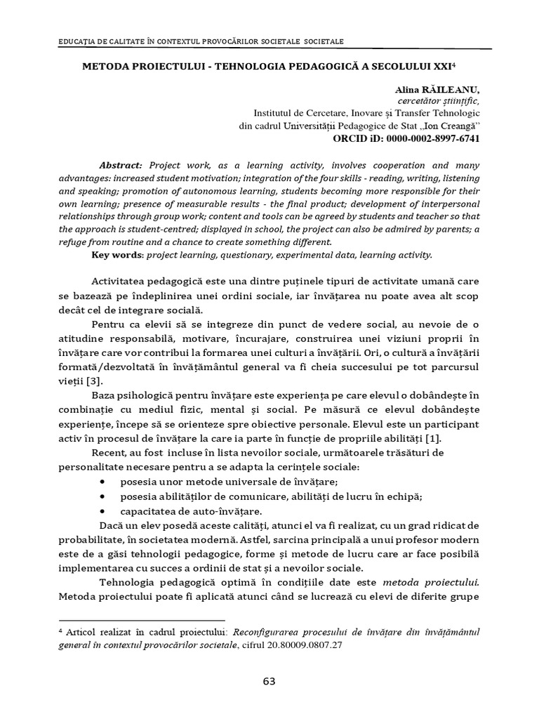 Din Istoria Metodei Proiectului | PDF