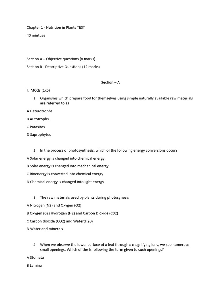NUTRITION IN PLANTS AND ANIMALS QUESTIONS AND ANSWERS FORM 1 PDF visual data 3