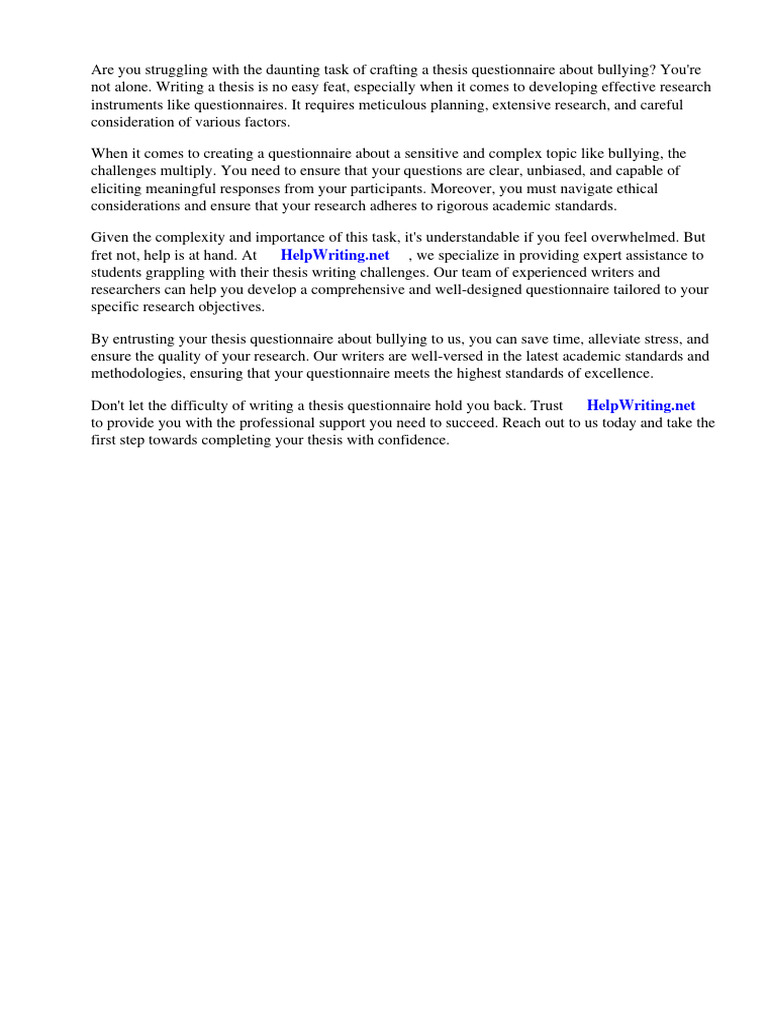 Thesis questionnaire about bullying pdf bullying thesis