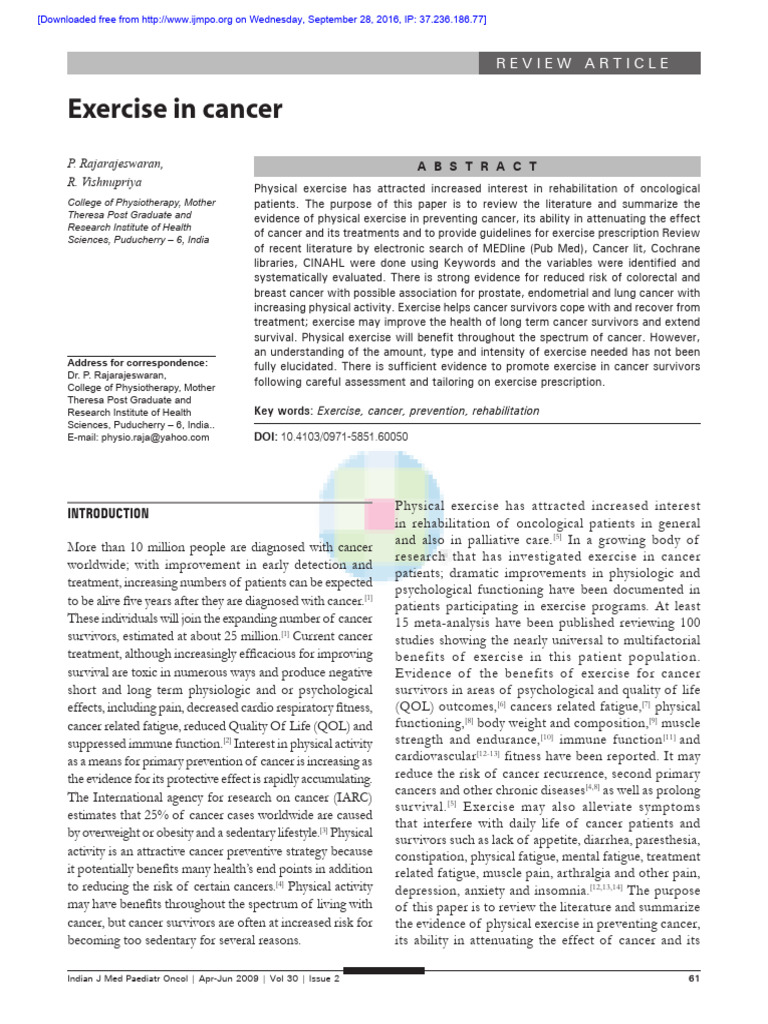 Exercise in Cancer | PDF | Cancer | Cancer Survivor