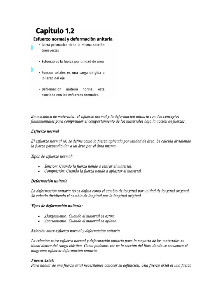Capitulo 1 2 Esfuerzo Y Deformacion Unitaria Pdf Deformación