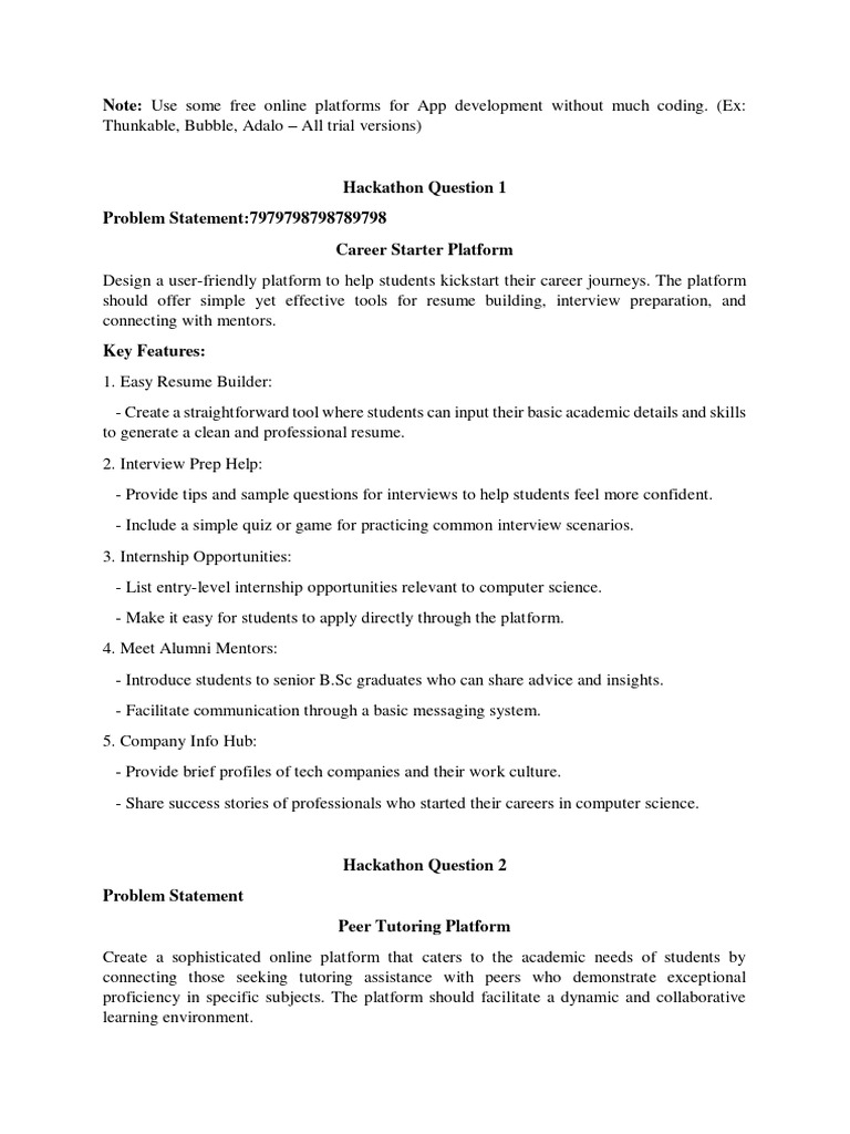 Hackathon Problem Statements and Solutions | PDF | Usability | Human ...