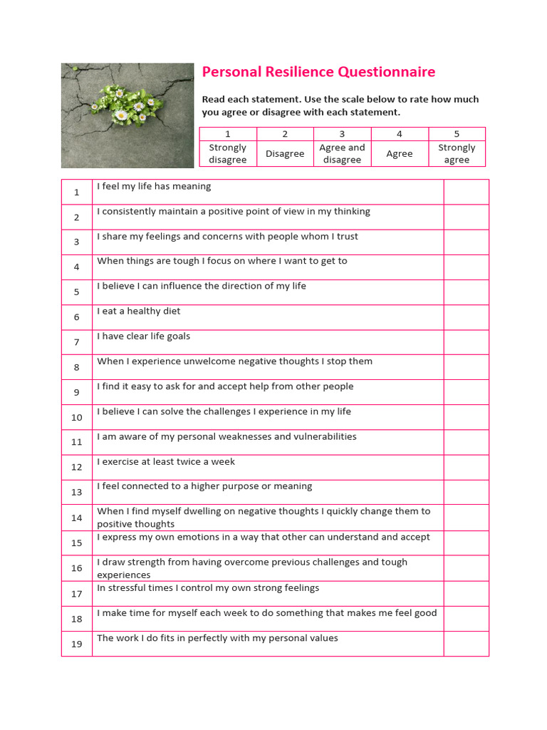 Personal Resilience Questionnaire Guide | PDF | Psychological ...