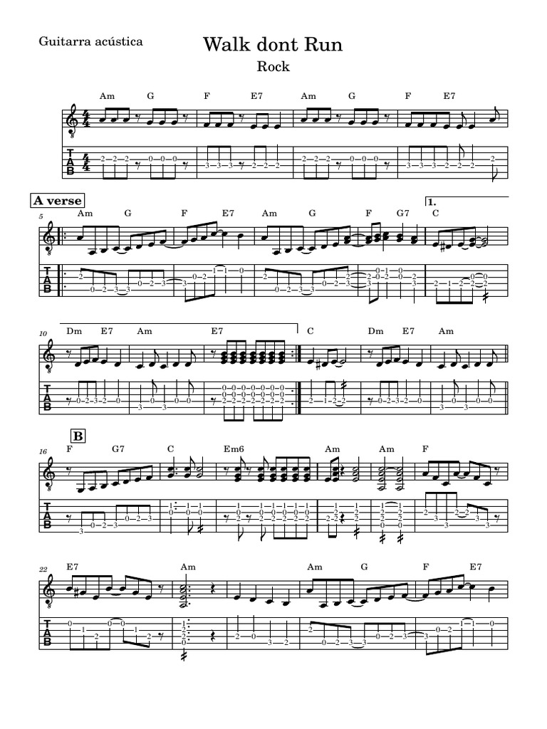 Walk Dont Run-Guitarra Acústica | PDF