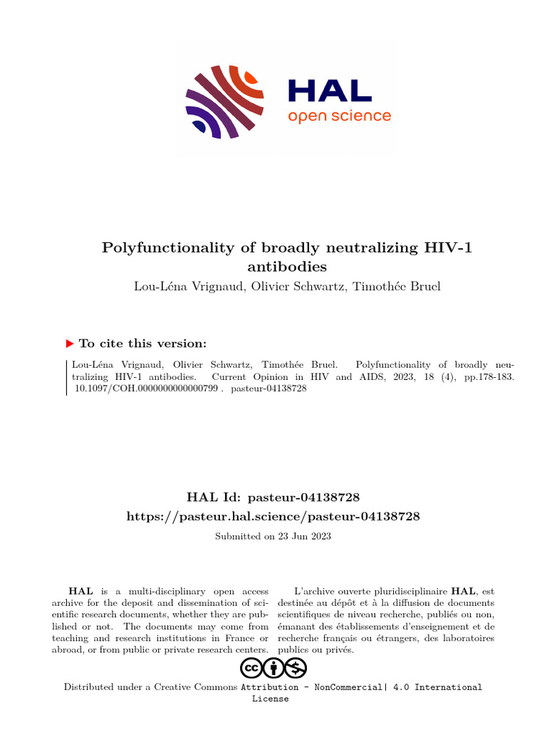 Polyfunctionality of Broadly Neutralizing HIV-1 Antibodies | PDF ...