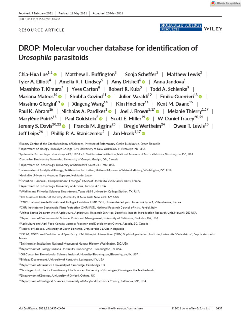 2021 - DROP Molecular Voucher Database For Identification of Drosophila ...