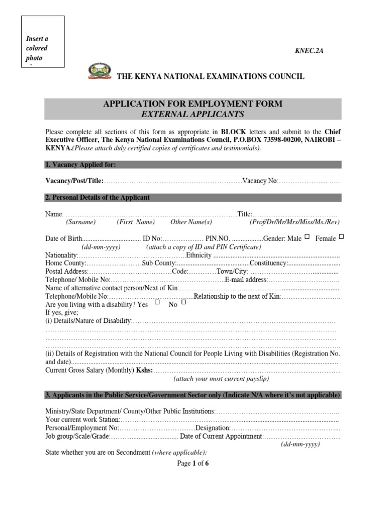 External Applicants Employment Form 2a | PDF