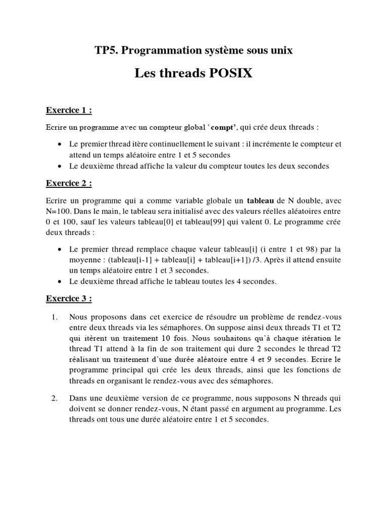 Threads POSIX : Exemples de programmation | PDF